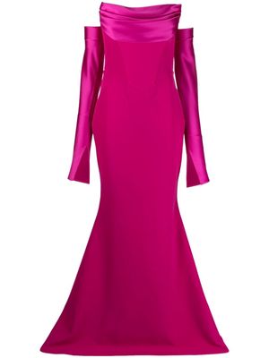 Rhea Costa off-shoulder panelled maxi dress - Purple