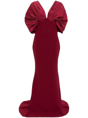 Rhea Costa puff-sleeve panelled gown - Red