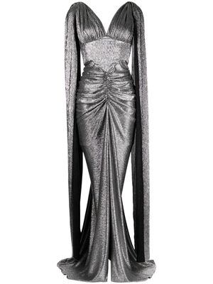Rhea Costa Sari metallic crepe dress - Silver