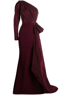 Rhea Costa Thalia taffeta single-sleeve gown - Red