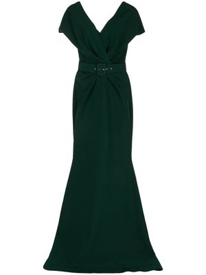Rhea Costa V-neck belted long dress - Green