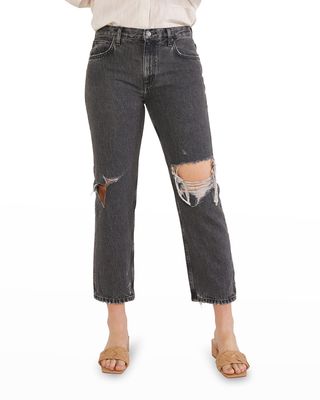 Rhea Distressed Straight-Leg Cropped Jeans