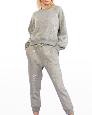 Rhinestone-Embellished Cropped Sweatpants