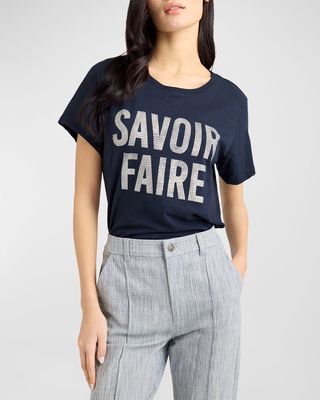 Rhinestone Savior Faire Shore-Sleeve T-Shirt