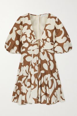 Rhode - Madeline Printed Linen Mini Dress - Brown