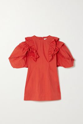 RHODE - Varja Ruffled Cotton-blend Poplin Mini Dress - Red