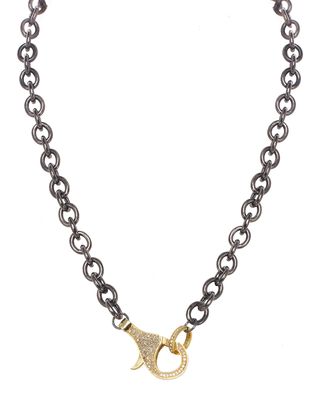 Rhodium Finish Sterling Silver Chain with Vermeil and Diamond Clasp