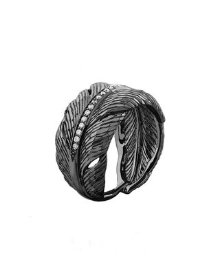 Rhodium-Plated Diamond Feather Band Ring, Size 7