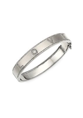 Rhodium-Plated Silver & Diamond Love Bangle Bracelet