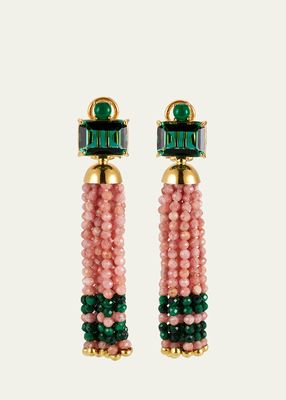 Rhodochrosite, Malachite, Green Quartz and Green Agate Tassel Earrings