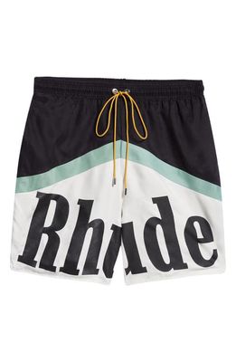 Rhude Awakening Cupro Blend Shorts in Black/Green/Creme