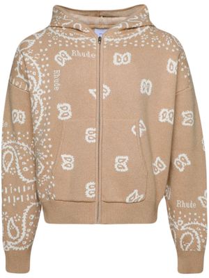 RHUDE Bandana knit zip-front hoodie - Neutrals