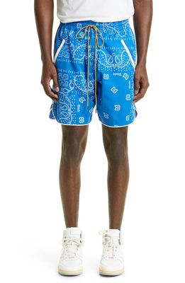 Rhude Bandana Print Lyocell Track Shorts in Blue/Creme
