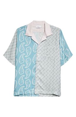 Rhude Bandana Print Short Sleeve Button-Up Camp Shirt in Green/Blue 1383