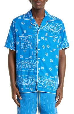 Rhude Bandana Print Short Sleeve Pajama Shirt in Blue