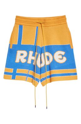 Rhude Colorblock Palm Logo Supima® Cotton & Cashmere Shorts in Mustard/Blue 1365