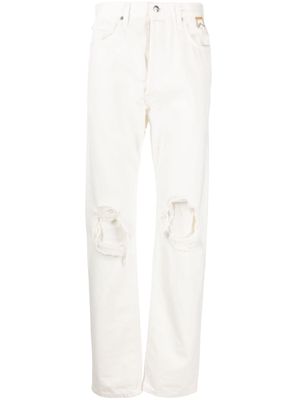 Rhude distressed-effect straight-leg jeans - White