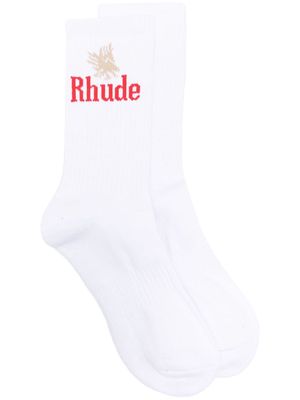 RHUDE Eagles logo intarsia-knit socks - White