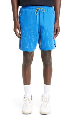 Rhude Embroidered Logo Cotton Sweat Shorts in Electric Blue