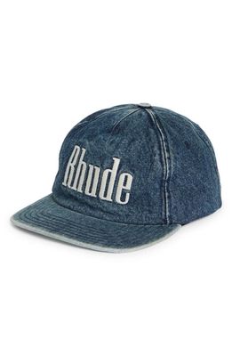Rhude Embroidered Logo Patch Washed Denim Baseball Cap in Dark Blue