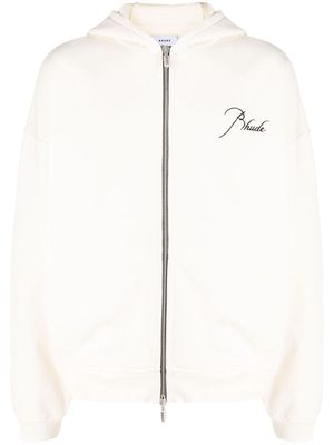 Rhude embroidered-logo zipped hoodie - White