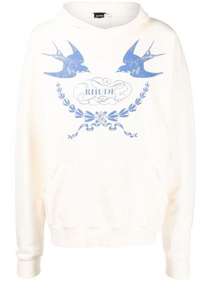 Rhude graphic print cotton hoodie - White