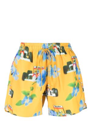Rhude graphic-print swimming shorts - Yellow