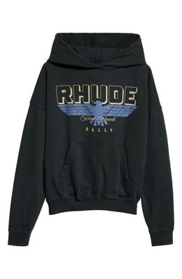 Rhude Hope Ranch Cotton French Terry Graphic Hoodie in Vtg Black