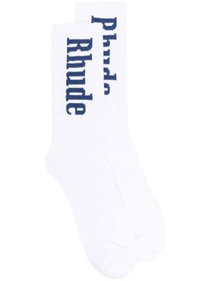 Rhude intarsia-knit logo socks - White