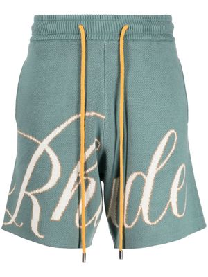 Rhude intarsia-logo knitted shorts - Green