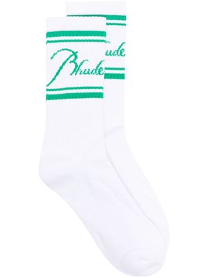 RHUDE intarsia-logo knitted socks - White