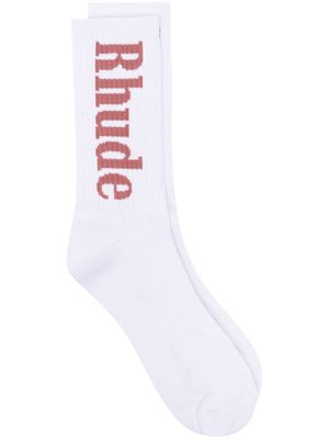 Rhude intarsia-logo ribbed-cuff socks - White