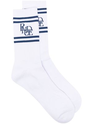 Rhude intarsia-logo ribbed-cuff striped socks - White