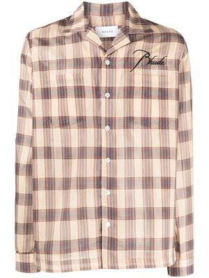 Rhude logo-embroidered checked shirt - Neutrals