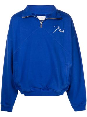 Rhude logo-embroidered half-zip sweatshirt - Blue