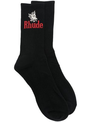 RHUDE logo-intarsia colour-block socks - Black