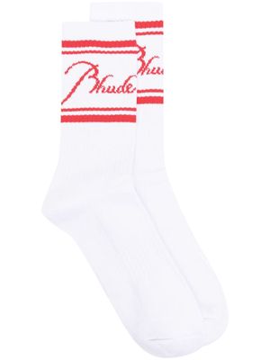 RHUDE logo-intarsia ribbed socks - White