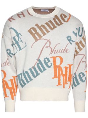 Rhude logo-jacquard crew-neck jumper - Neutrals
