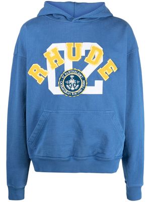 Rhude logo-patch cotton hoodie - Blue