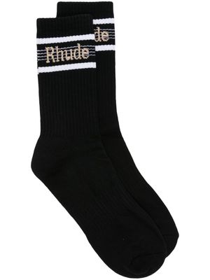 Rhude logo-pattern ribbed socks - Black