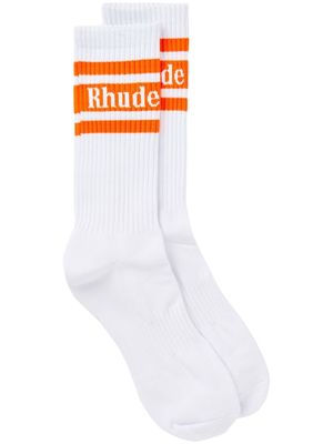Rhude logo-print cotton-blend socks - White