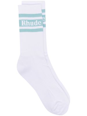 Rhude logo-print cotton socks - 0443 white lt blue