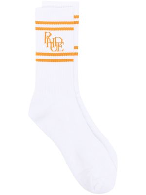 Rhude logo-print cotton socks - White