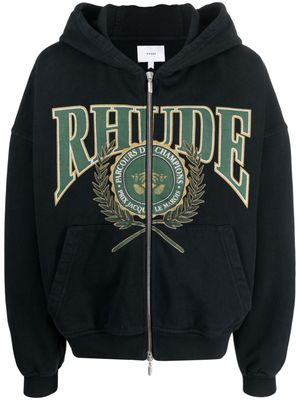 Rhude logo-print cotton zip-up hoodie - Black
