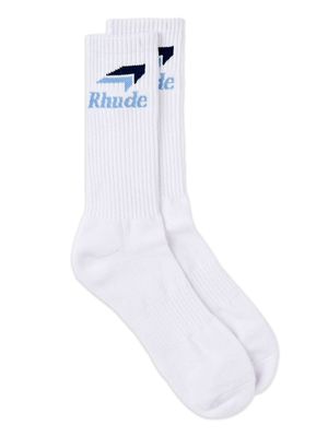 Rhude logo-print crew socks - White