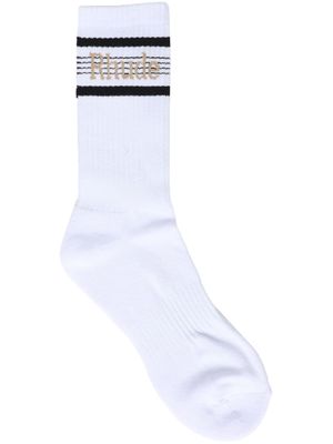 Rhude logo-print stripe-detail ankle socks - White