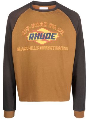 RHUDE logo-print two-tone stretch-cotton T-shirt - Orange