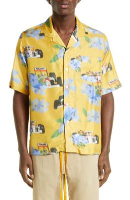 Rhude Loix Floral Short Sleeve Silk Button-Up Camp Shirt in Yellow/Multi