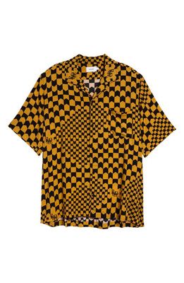 Rhude Men's Racing Check Short Sleeve Button-Up Shirt in Black/Yellow
