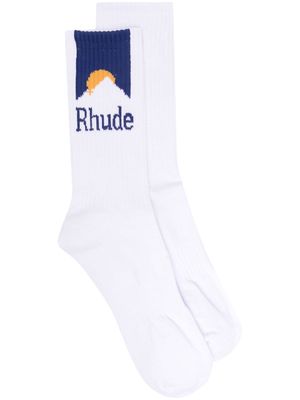 Rhude Moonlight intarsia-knit logo crew socks - White